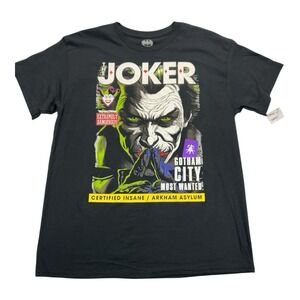 Batman Joker Graphic T-Shirt‎ Men's L Black Gotham City Most Wanted Tee NWT